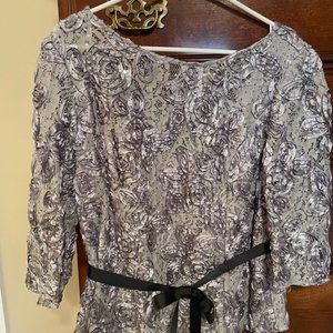 Alex Evenings Formal Top, Gray with Rosette Trim Size 16